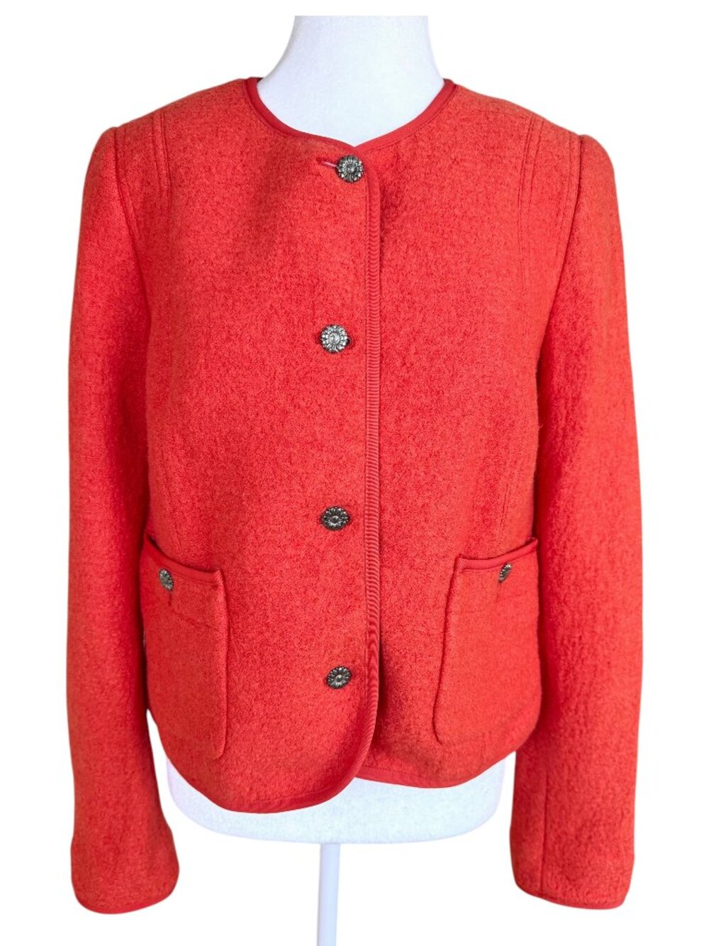 Talbots Lady Jacket Wool Blend Orange Floral Buttons Cropped Classic (6)